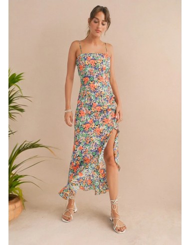 Island Life High Low Ruffled Maxi Dress - Navy Multi la colonne vertébrale