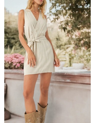 Sugarloaf Surplice Top Mini Dress - Oatmeal chez Cornerstreet bien 