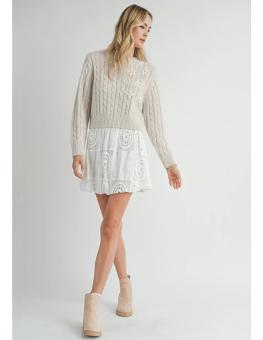 Lulu Embroidered Daisy Sweater - Cream soldes