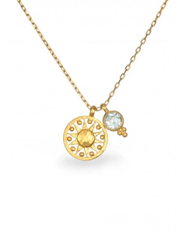 Blue Topaz Gold Sun Pendant Necklace pas chere