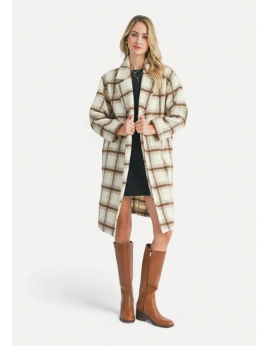 Emily Long Open Front Coat - Brown Ivory Plaid store