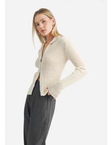 Tori Ribbed Zip-Up Cardigan - Ivory brillant des détails fins