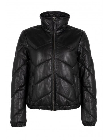 Nele Leather Chevron Puffer With Stand-Up Collar - Black meilleur choix