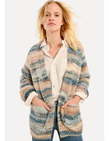 Maci Multi Striped Knit Cardigan - Duck Blue pas cher 