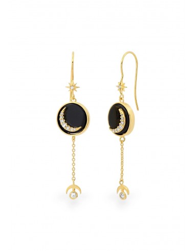 Gold Earrings With Black Glass Inlay Crescent Moon Disc Drops Le MVP de beaucoup