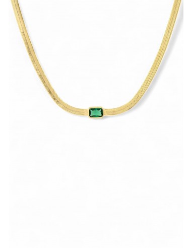 Herringbone Chain Necklace With Emerald Glass soldes