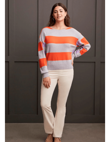 Anais Long Sleeve Boat Neck Sweater - Hot Coral Comparez et commandez 