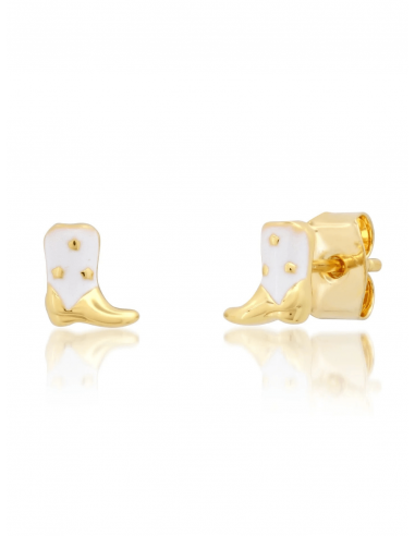 Gold Western Boot with White Enamel Earring Dans la société mordern