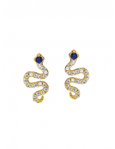 Gold CZ Snake Post Earrings with Sapphire CZ ou a consommer sur place