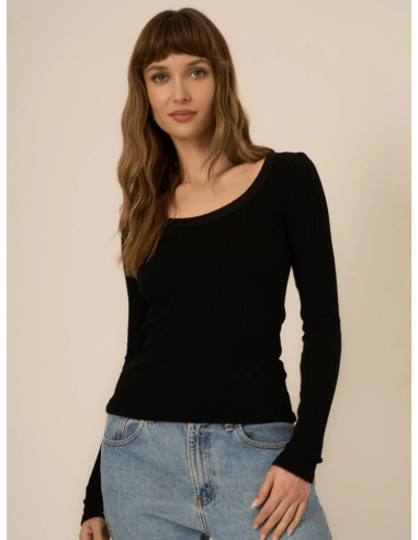 "What's the Scoop" Washed Rib Longsleeve Top - Black la colonne vertébrale