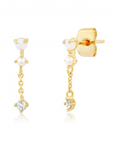 Gold Huggie Earrings with White Opal and CZ Drop l'évolution des habitudes 