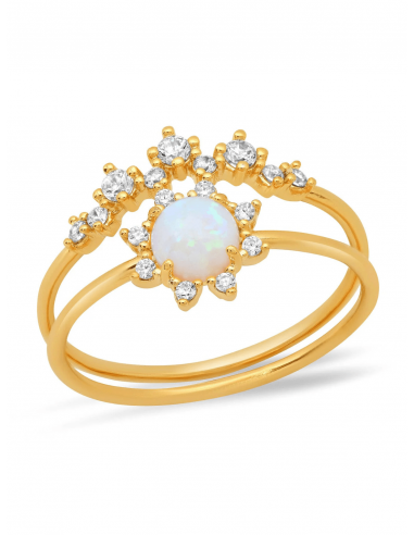 Set of 2 Gold Rings, Clear CZ Crown with Mini Opal Sun sélection de produits