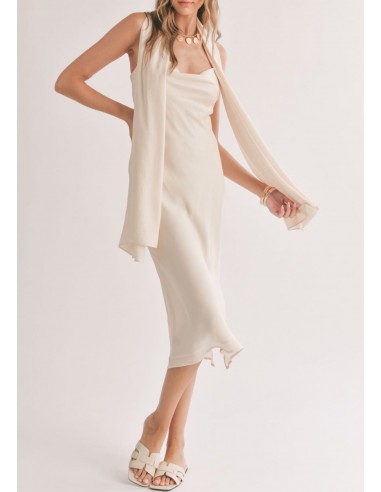 Mirage Cowl Neck Midi Dress with Shawl - Ivory rembourrage situé sous