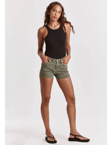 Ava Mid-Rise Embroidery Shorts - Army Moss shop