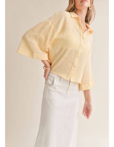 Bird Song Cuffed Boxy Oversized Shirt - Lemon en ligne des produits 