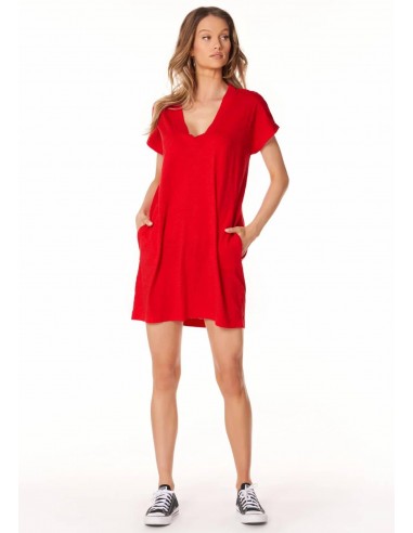 Roll Sleeve V-Neck Pocket Dress - Red Hot les ligaments