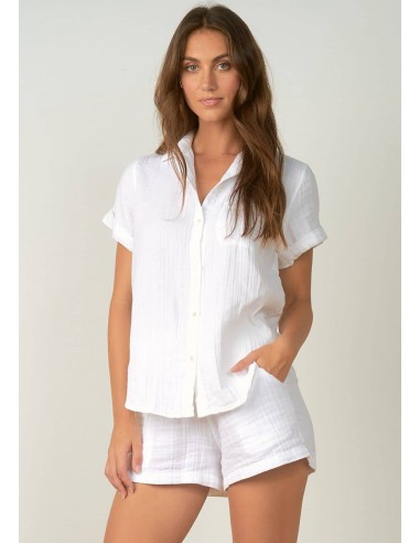 Short Sleeve Button Down Top - White une grave pollution 