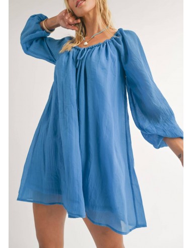 Coastal Long Sleeve Flowy Mini Dress - Blue en ligne des produits 