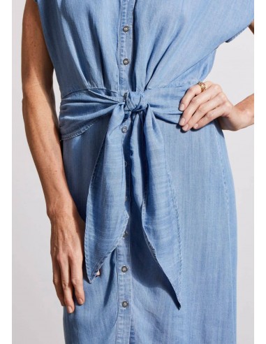 Shirt Dress with Front Waist Tie - Blue Comparez et commandez 